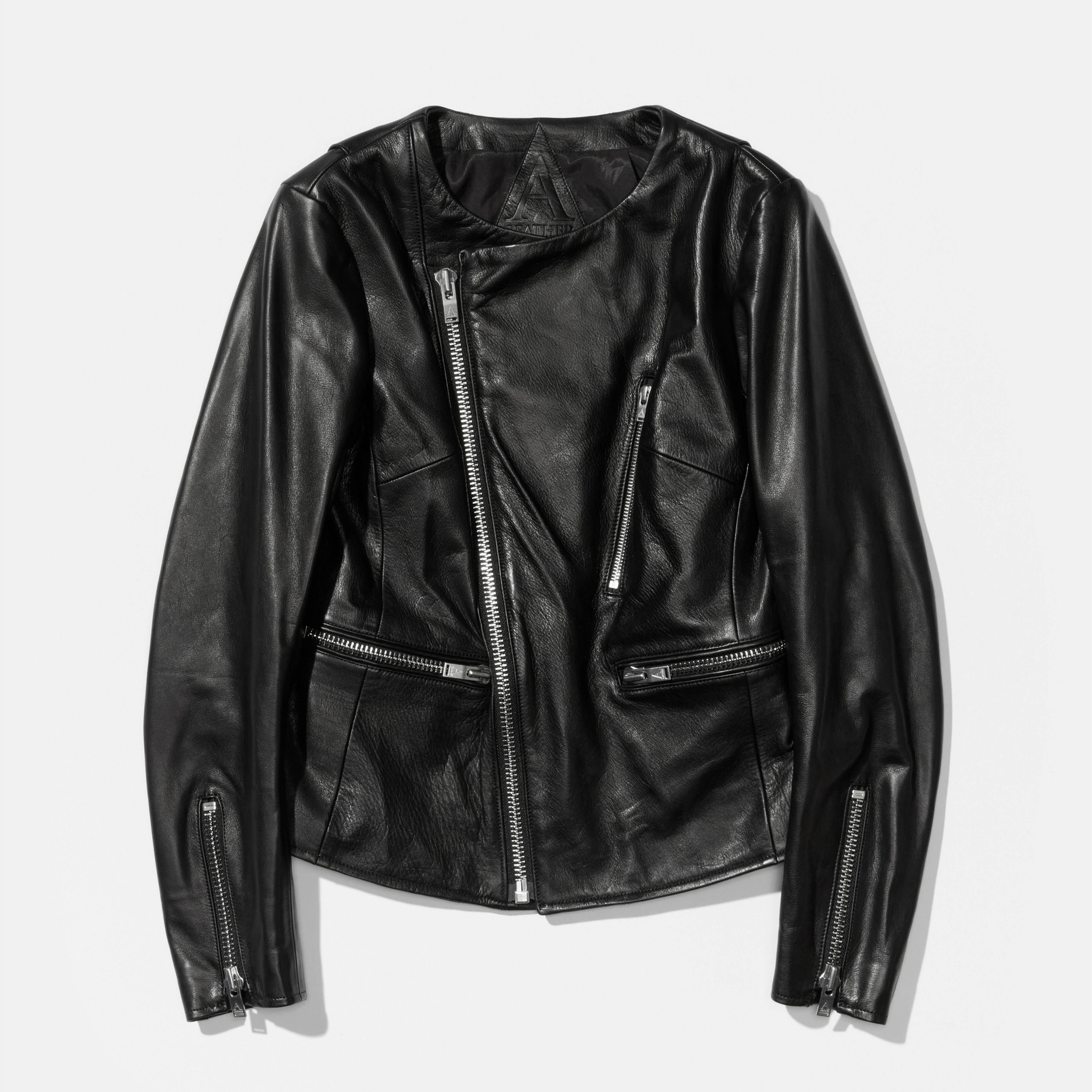 Women's Collarless Moto Jacket - A boutiqueーA LEATHER