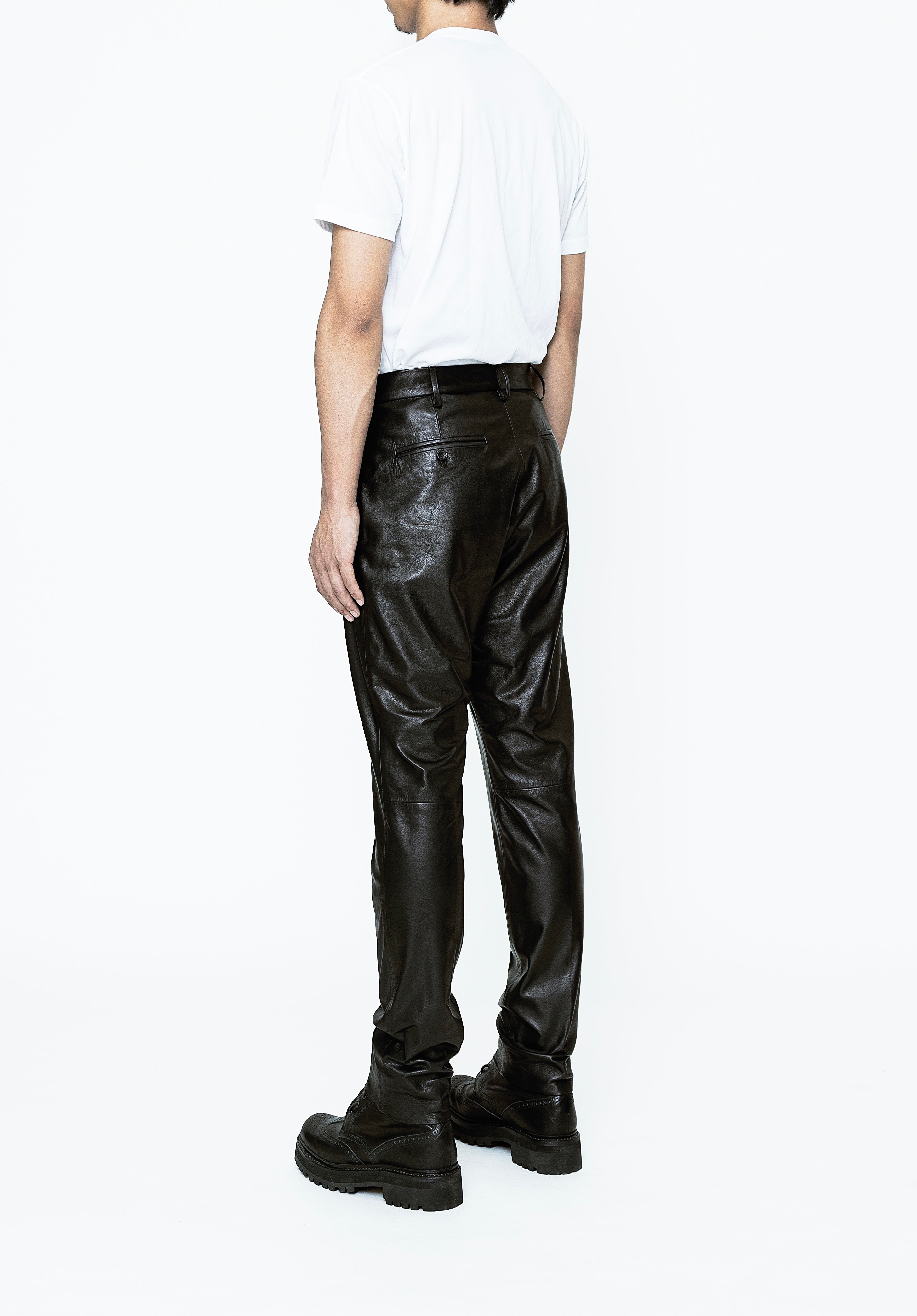 102cmKISHIDAMIKI：Eco leather tuck trousers /黒